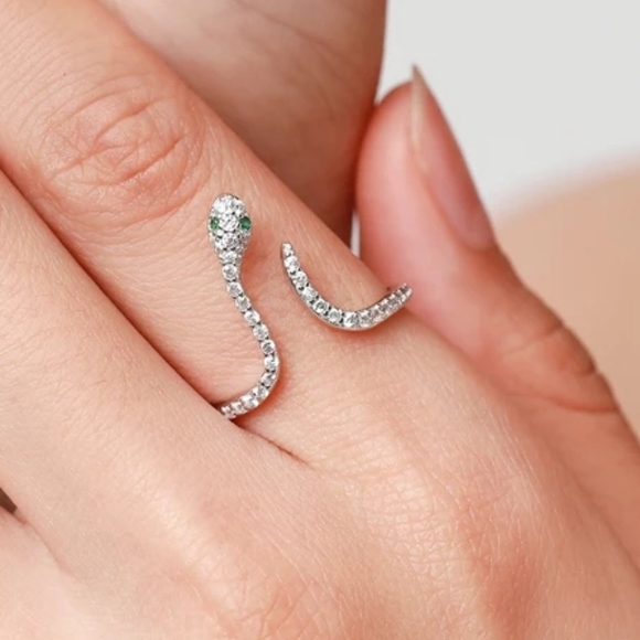 Snake Serpent 925 Sterling Silver Wrap Ring Zircon Resize - Picture 9 of 10